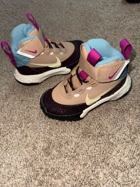 Nike Kids Tan, Blue & Pink High-Top Boots